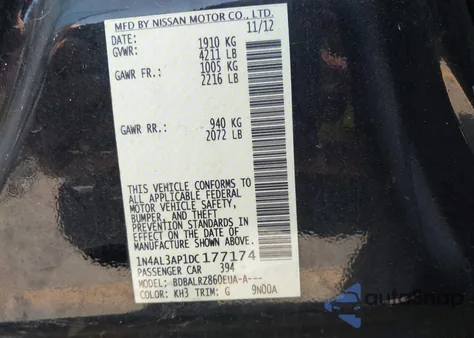 2013 Nissan Altima 2.5 S from USA, damaged, VIN 1N4AL3AP1DC177174